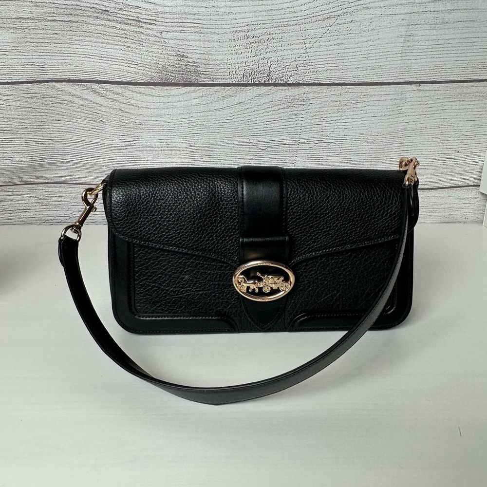 Coach Georgiana, black, pebble leather and gold hardware with